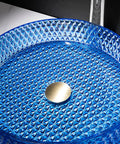 USZWBY Bathroom Vessel Sink Vanity Glass Vessel Bowl Sink Cylindrical Countertop Sink Bowl Above Counter Sink Art Basin with Faucet and Pop Up Drain with blue crystal patterns.