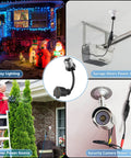 3 Outlet Light Socket Adapter For E26 E27 Bulbs To Extend Power Outdoors shown with holiday lighting, garage, and camera setup