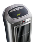 Close-up of Oscillating Digital Ceramic Tower Space Heater For Home Or Office With Remote, showing control panel and grill