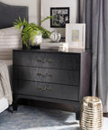 Dresser with Leaf Shape Drawer Pull Handle Set In Vintage Bronze Finish, shown in bedroom setting, floral decor, zinc alloy, 3 inch hole center.