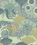 Green Floral Peel And Stick Wallpaper Vinyl Roll 17.7 Inch By 393.7 Inch Vintage Botanical Contact Paper with stylized animals.