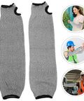 Heavy Duty Cut Resistant Arm Sleeves With Thumb Hole Tough As Nails Forearm Guards for welding and auto repair shown in grey color.