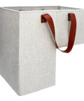 Foldable stair basket organizer in naturel beige with sturdy handles, 16L x 10W x 16H for carpeted and wooden stairs.