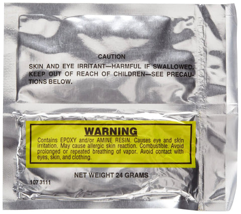 Warning label of resin mixing cup from Fiberglass Replacement Hammer Handle Kit For 16 Inch Hammers, Fits 2.5 lb And 3 lb G Series Ball Peen Hammers
