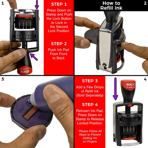 How to refill Rock Solid Heavy Duty Self Inking Date And Time Stamp With Custom Text Message and Crisp Black Ink step-by-step guide