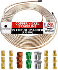 Copper-nickel brake line, 25 ft coil, 3/16 in (4.75 mm) with assorted brass, copper, green, and silver fittings