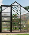 Walk In Polycarbonate Greenhouse With Sliding Door, Built Tough Weatherproof Frame, Adjustable Roof Vent, Gutter System, Portable Outdoor Green House Kit For Winter Gardening And Year Round Planting