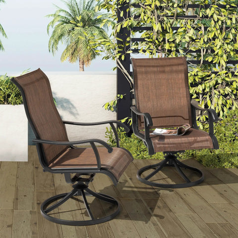 Patio Swivel Chair Set Of 2 Outdoor Rocker Dining Chairs With All Weather Textilene High Back And Built To Last Metal Frame For Backyard Deck Lawn Garden Brown