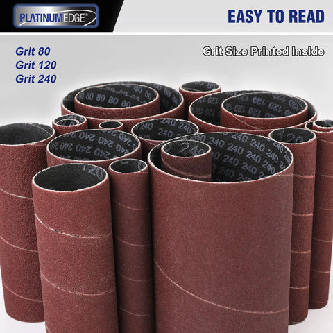 18 Piece Spindle Sander Sleeve Kit With Six Size Assortment In 80 120 240 Grit For 1/2 In To 3 In Diameters Aluminum Oxide Abrasive Sanding Sleeves