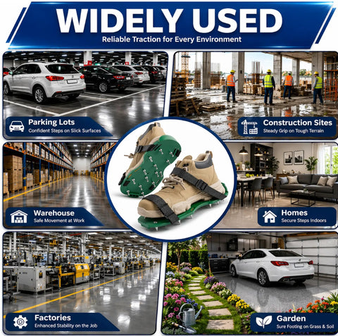 Spiked Roller Kit For Self Leveling Compound And Epoxy Floors, 9 Inch Roller With Protective Spike Shoes displayed in use locations.