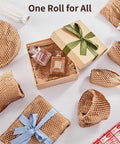15 Inch By 213 Foot Honeycomb Packing Paper Bubble Wrap For Packing Shipping And Moving displayed with gift boxes and fragile labels