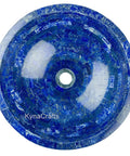 Top Shelf 24 By 24 Inch Round White Marble Vessel Sink With Slick High Gloss Finish And Killer Lapis Lazuli Stone Details For Bathrooms Kitchen Vanities Or Bars, top view showing blue lapis lazuli details.