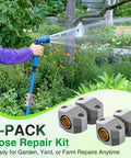 Two Pack Metal Hose Menders for Five Eighth Inch and Three Quarters Inch Hoses, Heavy Duty Aluminum and Brass Repair Kit with garden spray