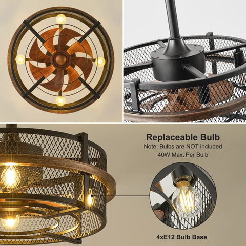 Farmhouse Style Ceiling Fan With Light Remote Control Reversible Bladeless Design 3 Speed Settings 1 2 4 Hour Timer Fandelier
