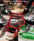 Cordless Brushless Sheet Metal Shear Built For Pros, Milwaukee M18 Battery Compatible, cutting various materials like metal, carpet, and plastic.