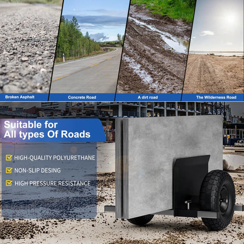Moving Adjustable Panel Dolly With 10 Inch Solid Rubber Wheels 1000 Lbs Load Capacity Heavy Duty Material Handling For Panels Slabs Plywood Doors Granite Drywall And More Black shown on road types