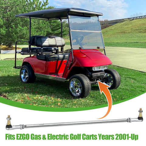 Must-Have Golf Cart Tie Rod Assembly Left And Right For EZGO Gas And Electric Carts 2001 Up 26 Inch Fits TXT Shuttle ST Express And More With Part Numbers 70876-G02 70902-G01 70902-G02 01069-G01 01069-G02 on red EZGO golf cart