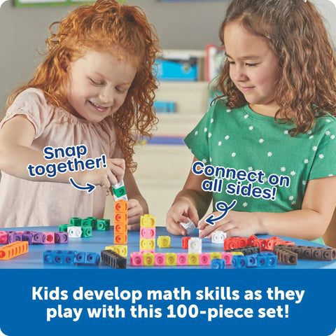 Kids playing with Hands-On Math Link Cubes Set Of 100 For Kids 5 And Up Must-Have For Kindergarten STEM Activities And Homeschool Learning.