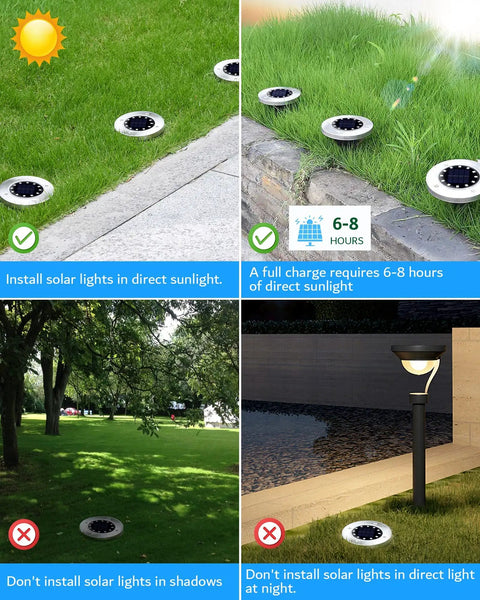 Solar Ground Lights 12 Pack Waterproof Outdoor Pathway Lights With 12 LEDs Bright White Illumination installation tips