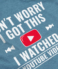 Funny DIY Mechanic T Shirt For Men I Watched A YouTube Video Design Indigo Blue fabric with white and red print detail.