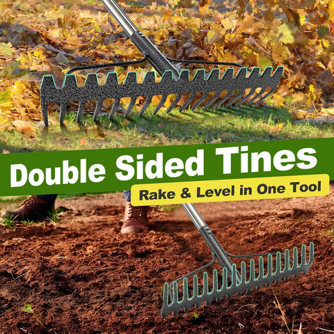 Heavy Duty Bow Rake 79 Inch Garden Rake With Wide 17 Tine Head And Stainless Steel Handle, Adjustable Rake for lawns and yards