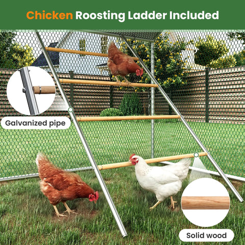 Metal Large Walk In Chicken Coop With Split Door And Roosting Perch, 10x20 Outdoor Poultry Run For Farm Yard Or Backyard, Security Lock