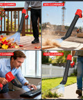 Cordless Leaf Blower With 2x 4.0Ah Batteries And Charger, 650 CFM 160 MPH Turbo Power cleaning various outdoor areas.