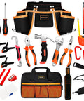 25 Pieces Kids Real Tool Kit with hand tools, tool belt, pouch bag, magnetic wristband, ideal for young builders and home projects.