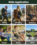 Images showcasing Ultra Portable Folding Camping Chair With No Assembly 360 Degree Swivel Lightweight One Piece Design in various outdoor settings.