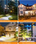 Solar Outdoor Spotlights Waterproof LED Flood Light With Separate Solar Panel illuminating walkways and gardens at night