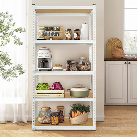 White 5 Tier Metal Storage Shelves 31.5 By 15.75 By 72 Inches Adjustable Utility Rack For Garage Kitchen Heavy Duty Steel Construction Effortless Home Organization That Handles All The Daily Grind