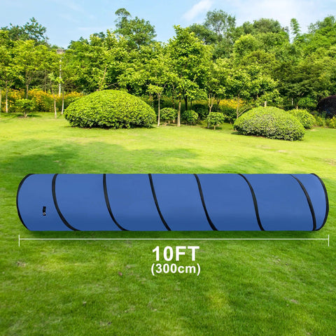 10 Foot Dog Agility Tunnel For All Breeds, Tear Resistant Oxford Cloth Training Tunnel For Indoor And Outdoor Use, Blue
