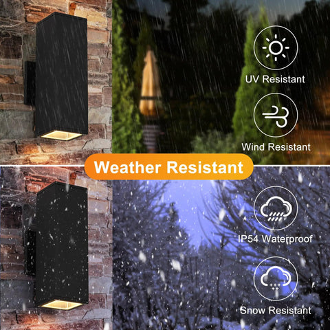 Outdoor Wall Lights 2 Pack Dope Waterproof Exterior Lighting Fixtures Black Aluminum Porch Lights For Garage And House IP54 Weatherproof Outdoor Lighting For Patio Garden Front Porch, showing weather resistance.