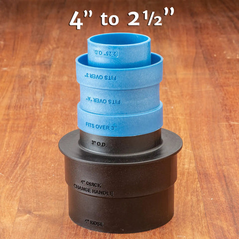 Stacking Dust Port Adapter Set 3 Piece For Dust Collection Hose And Tools Easy Fit Vacuum Adapters on wooden surface