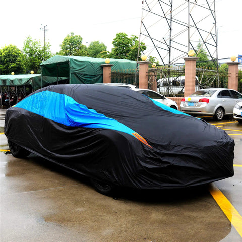 Waterproof Car Cover For All Weather Snowproof UV Protection Windproof Outdoor Full Car Cover For Sedan Fits 194 To 206 Inches Blue