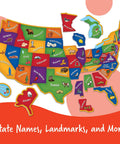 Magnetic US Map Puzzle For Kids Kid Friendly Geography Tool with state names, shapes, and landmarks, 43 magnetic pieces