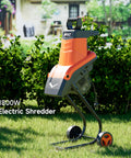 Electric Wood Chipper Shredder 1800W Portable Mulcher with handy collection bag in garden setting