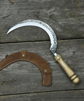 Hand-Forged Large Sickle With 7.5 Inch Blade, High-Carbon Steel For Gardening, Harvesting, And Landscaping, Ergonomic Ash Handle with sheath