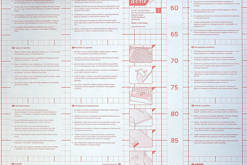 Instruction sheet for Oak Schefield Dark Self Adhesive Vinyl Film 17 Inch By 78 Inch Roll Peel And Stick Decor with gridlines.