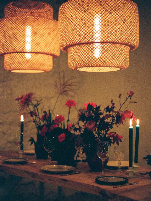 Plug In Pendant Light With Handmade Bamboo Lampshade Boho Rustic Chandelier Dimmer Switch Woven Rattan Basket Shade