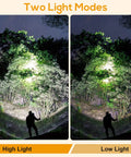 Rechargeable Mining Headlamp With Ultra Bright LED And Six Auxiliary Lights demonstrating two light modes in outdoor setting