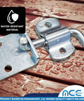 Heavy Duty Zinc Plated Steel Straight Stake Latch Set 30 Pack For Utility Trailers Fences And Gates shown on a water-resistant wood surface.