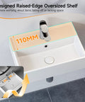 Bathroom Wash Basin(45 * 31 * 13cm) - Countertop/Wall-Mounted Rectangular Sink (White) with raised-edge shelf detail.