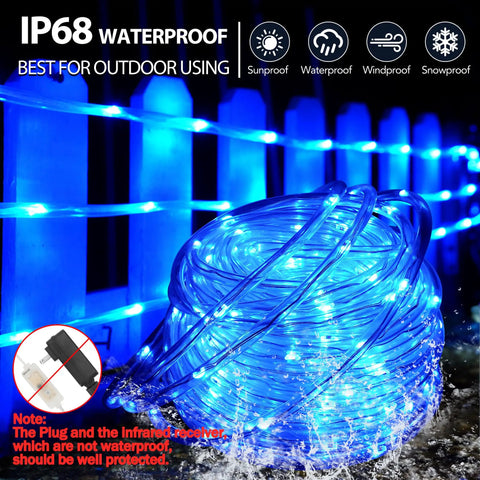 IP68 waterproof 66Ft 200LED RGB Rope Light with 24 Colors Plus Warm White, outdoor fairy lights on fence with remote