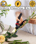 Gardener using 8 Inch Pruning Shears For Garden Use With Titanium Blade, Ergonomic Non Slip Handles for precision cutting of stem.