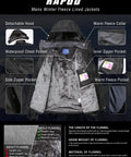Mens Winter Jacket Waterproof Snow Coat With Fleece Lining details, black color with fleece interior and zipper pockets