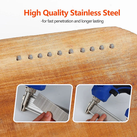 Built Like A Brick Premium 304 Stainless Steel Brad Nails 18 Gauge rust resistant fasteners in a manual nail gun for carpentry.