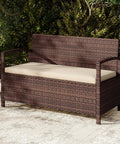 Outdoor Storage Bench With Cushioned Seat And Backrest 42 Gallon Rattan Deck Box With Acacia Wood Armrests And Sturdy Metal Frame