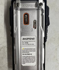 Back view of UV 82HP Beefy High Power Dual Band Radio showing model information and frequency details.