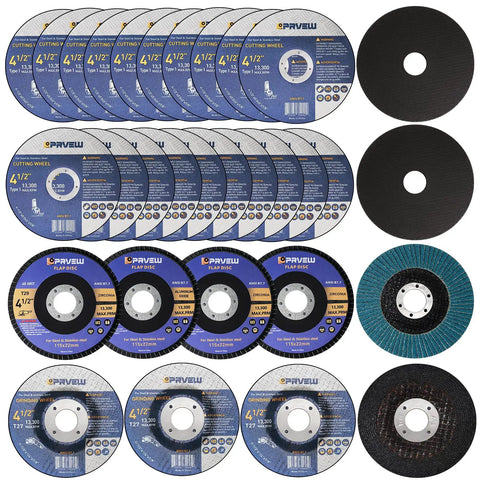 27 Pack Four And A Half Inch Angle Grinder Wheel Kit For Metals And Stainless Steel With Seven Eighths Inch Arbor Includes Twenty Cutting Wheels
